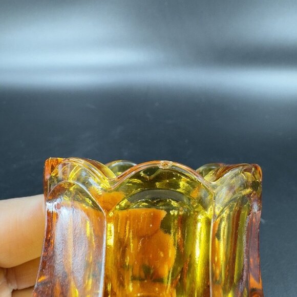 1960s LE Smith Amber Dominion Pattern Toothpick Holder Faceted Vintage Glass - Picture 6 of 13